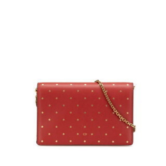 Dior Star Chain Wallet Shoulder Bag Red Leather - Picture 1 of 8